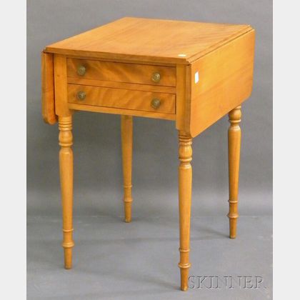 Federal Maple Drop-leaf Two-drawer Work Table. 