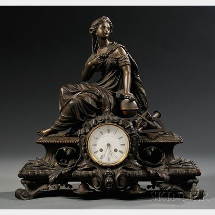 Figural Bronze Mantel Clock
