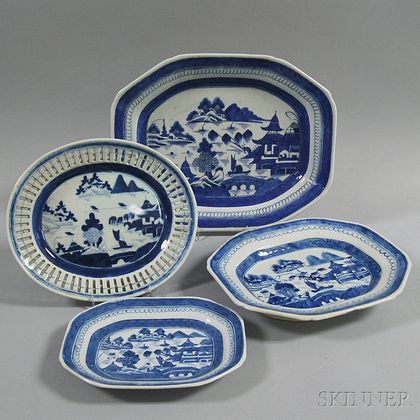 Four Canton Porcelain Platters
