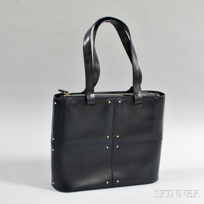 Tod's Navy Leather Studded Handbag