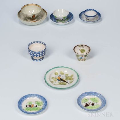 Eight Decorated Pearlware Table Items