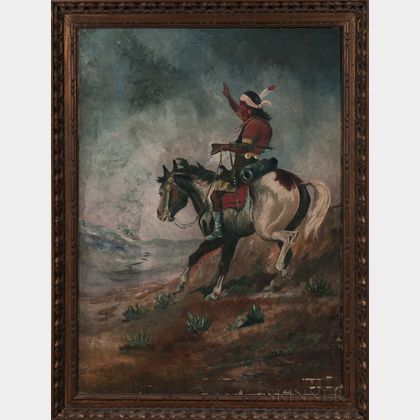 Oil on Canvas Painting Depicting an Apache on Horseback