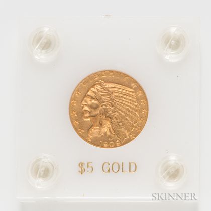 1909 $5 Indian Head Gold Coin, Estimate $200-400