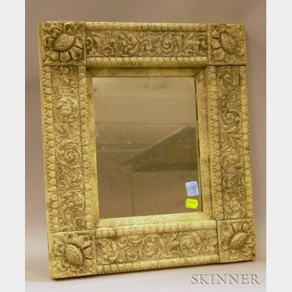 Mica-highlighted Painted Gesso Framed Mirror. 