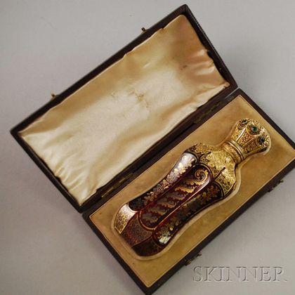Antique Gold-mounted and Gilt-decorated Cranberry Glass Perfume Bottle