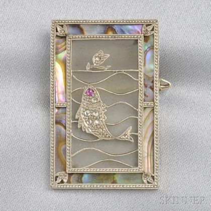 Art Deco Mother-of-Pearl and Diamond Brooch