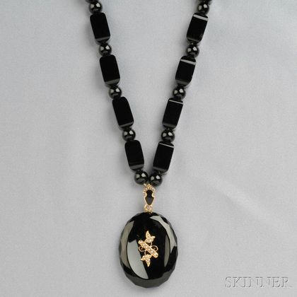 Antique Gold and Onyx Pendant and Necklace