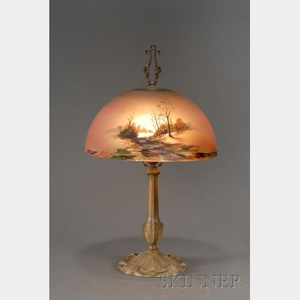 American Painted Glass Table Lamp