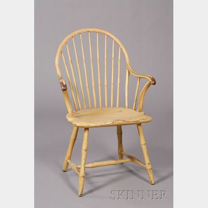 Painted Bow-back Windsor Chair with Applied Arms