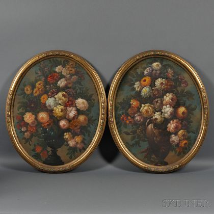 Continental School, 19th Century Pair of Oval Floral Still Lifes