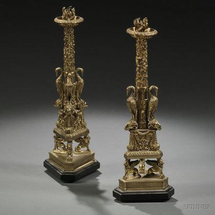 Pair of Continental Bronze Candlesticks