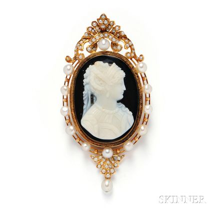 Antique Gold and Hardstone Cameo Brooch