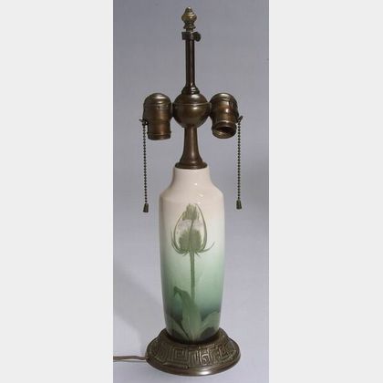 Rookwood Iris Glaze and Tiffany Bronze Table Lamp Base