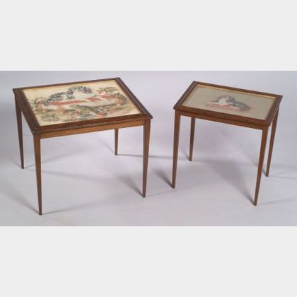 Two Victorian Bird's-eye Maple Framed Needlework-topped Occasional Tables