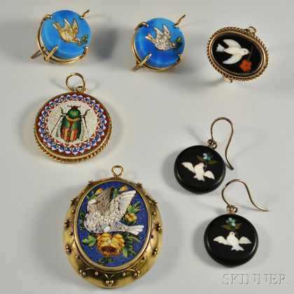 Group of 14kt Gold Micromosaic and Pietra Dura Jewelry