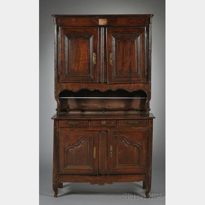 Louis XV Provincial Oak and Fruitwood Buffet a' Deux Corps