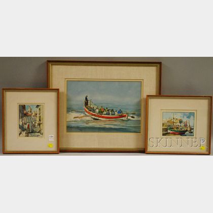 Three Framed Watercolor on Paper Depictions of Portugal and Portuguese Fishermen