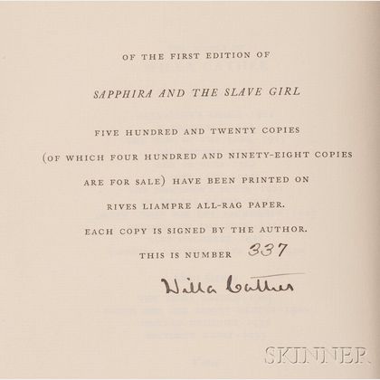 Cather, Willa (1873-1947),Signed copy