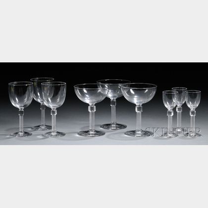 Fifteen-piece Set of Colorless Art Glass Stemware