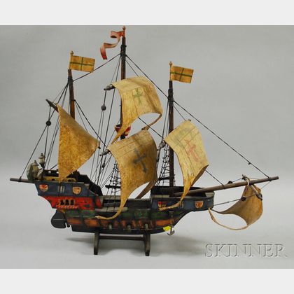 Painted Wood and Canvas Model of the Nina