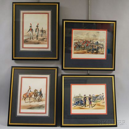 After Alfred de Marbot (French, 19th Century) Four Framed Military Scenes: Corps Royal d'Artillerie - Officier