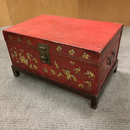 Red and Gilt-painted Trunk on Stand