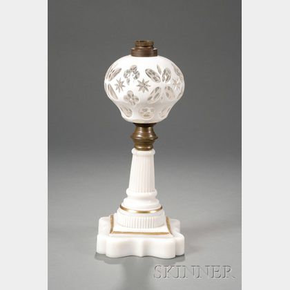 Cut Overlay Glass and Brass Table Lamp