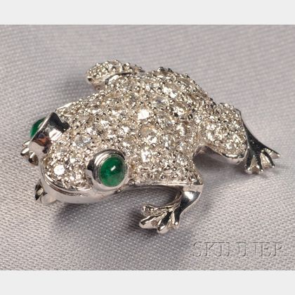 18kt White Gold, Emerald, and Diamond Frog Brooch