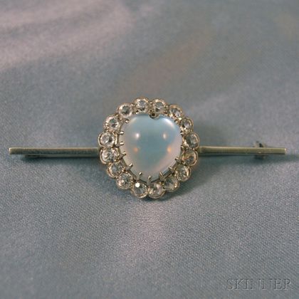Silver, Moonstone, and Paste Bar Pin