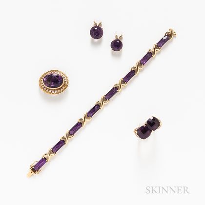 Group of 14kt Gold and Amethyst Jewelry