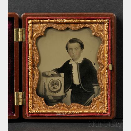 Sixth Plate Ambrotype of a Boy with His Drum, Decorated with Eagle and Shield