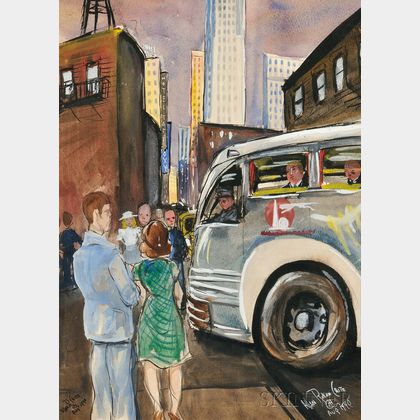 Allan Rohan Crite (American, 1910-2007) New York City Street Scene