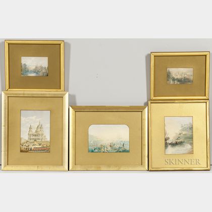 Attributed to George Baxter (British, 1804-1867) Five Framed Prints of British Subject Matter, Including Views of Balmoral C... 