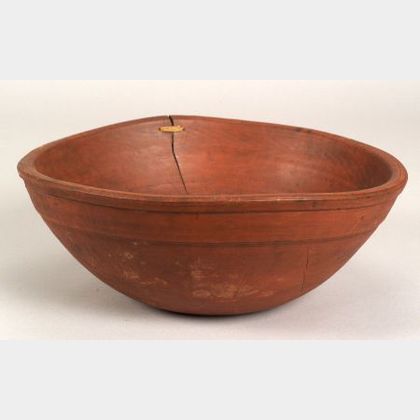 Turned Red Painted Wooden Bowl