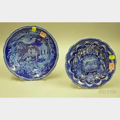 Two English Blue and White Transfer Decorated Staffordshire Plates