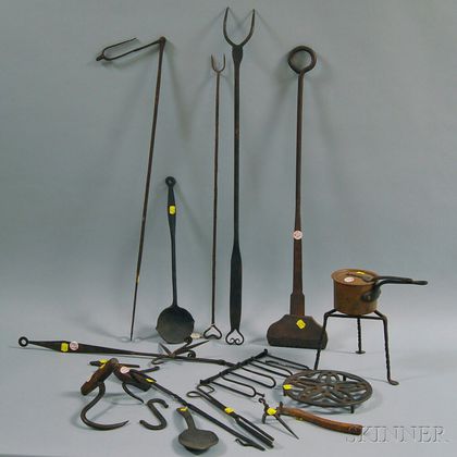 Approximately Eighteen Mostly Wrought and Cast Iron Tools and Accessories