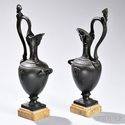 Pair of Victorian Empire-style Bronze Ewers
