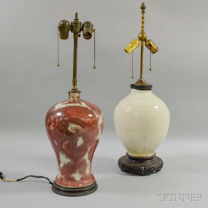 Two Porcelain Vases Mounted as Lamps
