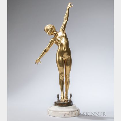 Fernand Ouillon-Carrere (French, 20th Century) Gilt-bronze Figure of a Sword Dancer