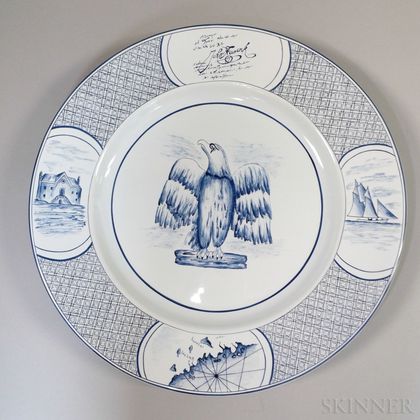 Pair of French Blue and White Porcelain Eagle-decorated Chargers for Tiffany and Co.