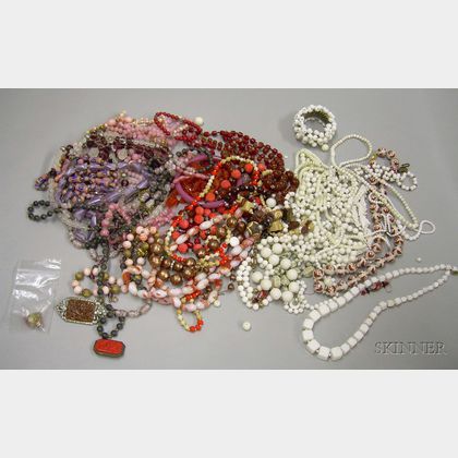 Group of Assorted Art Deco to Modern Glass, Ceramic, and Crystal Beaded Necklaces and Other Jewelry
