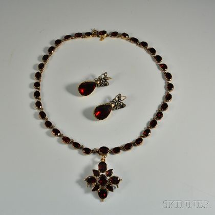 Antique Garnet Necklace and Earpendants