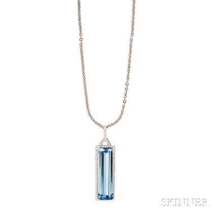 White Gold, Synthetic Spinel, and Diamond Pendant