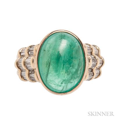14kt Gold, Emerald, and Diamond Ring