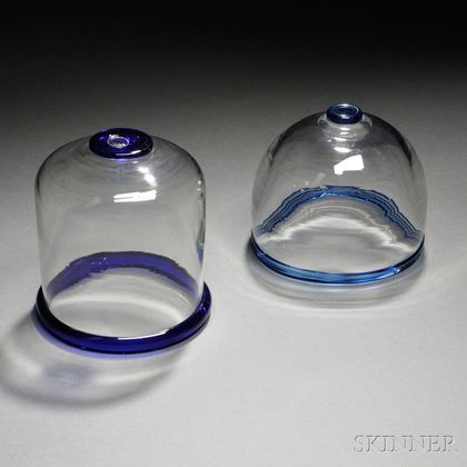 Two Blown Cobalt and Colorless Glass Dome String Dispensers