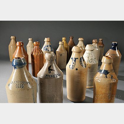 Seventeen Stoneware Bottles