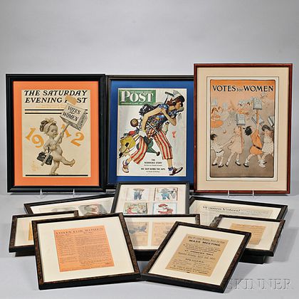 Approximately Sixteen Framed Items Relating to Woman's Suffrage