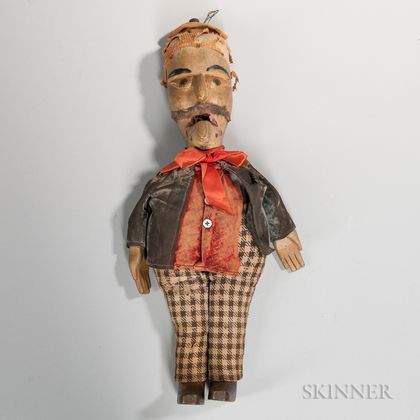Carved and Painted Wood Whistling Man Toy