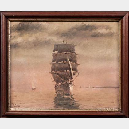 T. Bailey (Massachusetts, late 19th/early 20th Century) Sailing Ship in a Calm Harbor