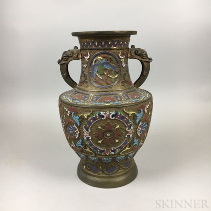 Asian Champleve Bronze Double-handled Vase
